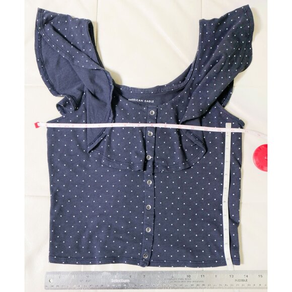 Dusty Blue Ruffle Collared T Shirt ☁️ AMERICAN EAGLE - Picture 6 of 6